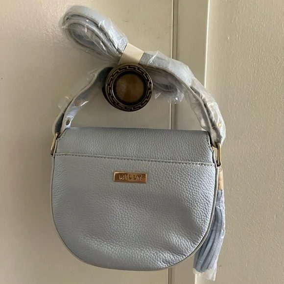 MILLY NEW Leather Astor Small Crossbody Bag in Light Blue/Gray - Picture 2 of 8